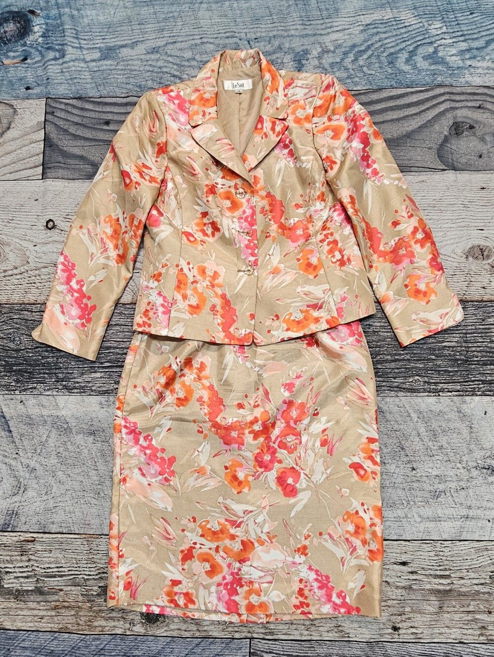Le Suit 2 Piece Skirt Set Women's Size 12 Floral Print Academia Business
